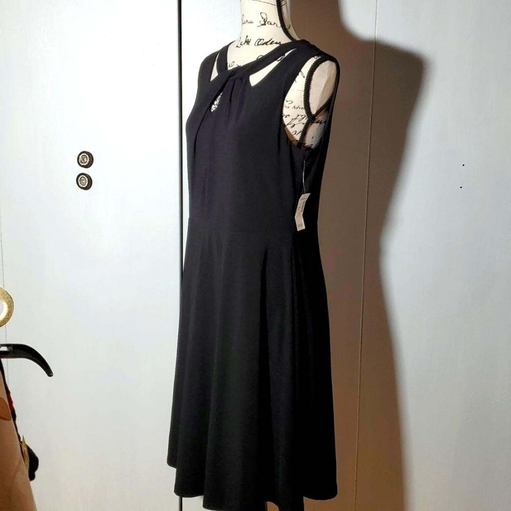 Jones Studio| Womens Black Twist Front Sleeveless Midi Dress Career Sz. 10